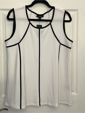 Alfani White Sleeveless Top with Black Piping
